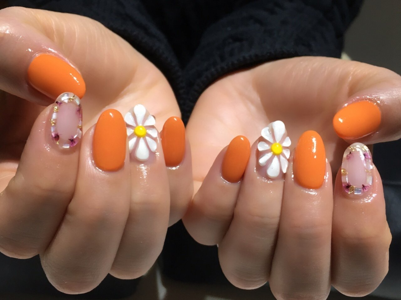 春 夏 フラワー クリア オレンジ A Nailのネイルデザイン No ネイルブック