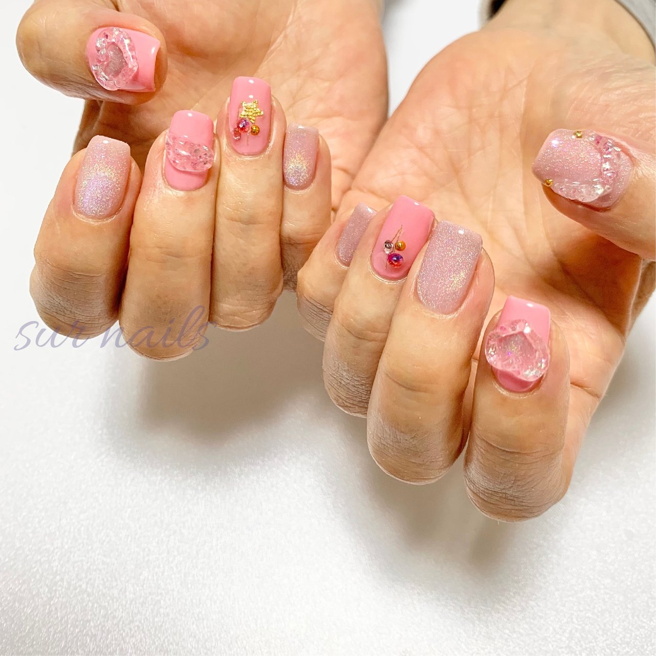 オールシーズン バレンタイン 女子会 ハンド ラメ Sur Nails ももしのネイルデザイン No ネイルブック
