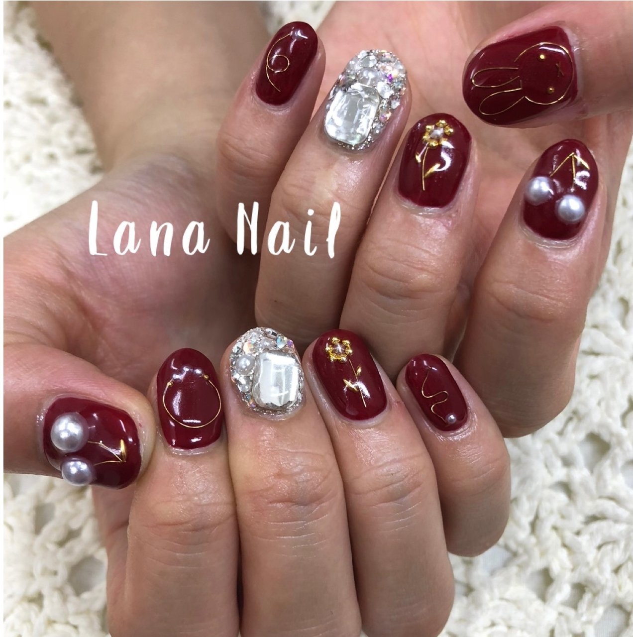 ボルドー ゴールド シルバー お客様 Lana Nailのネイルデザイン No 707 ネイルブック