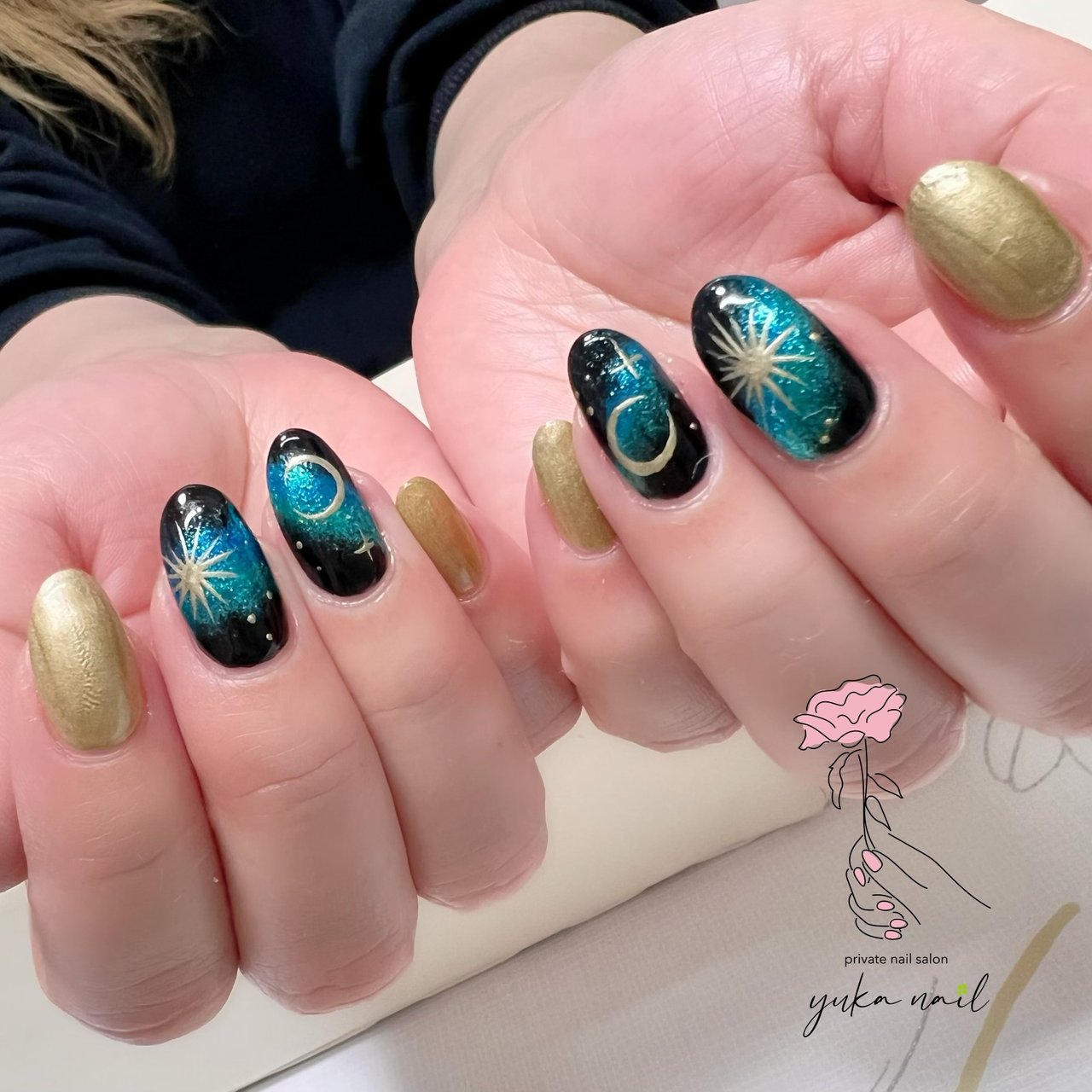 オールシーズン ハンド ターコイズ ブルー ブラック Yuka Nailのネイルデザイン No ネイルブック