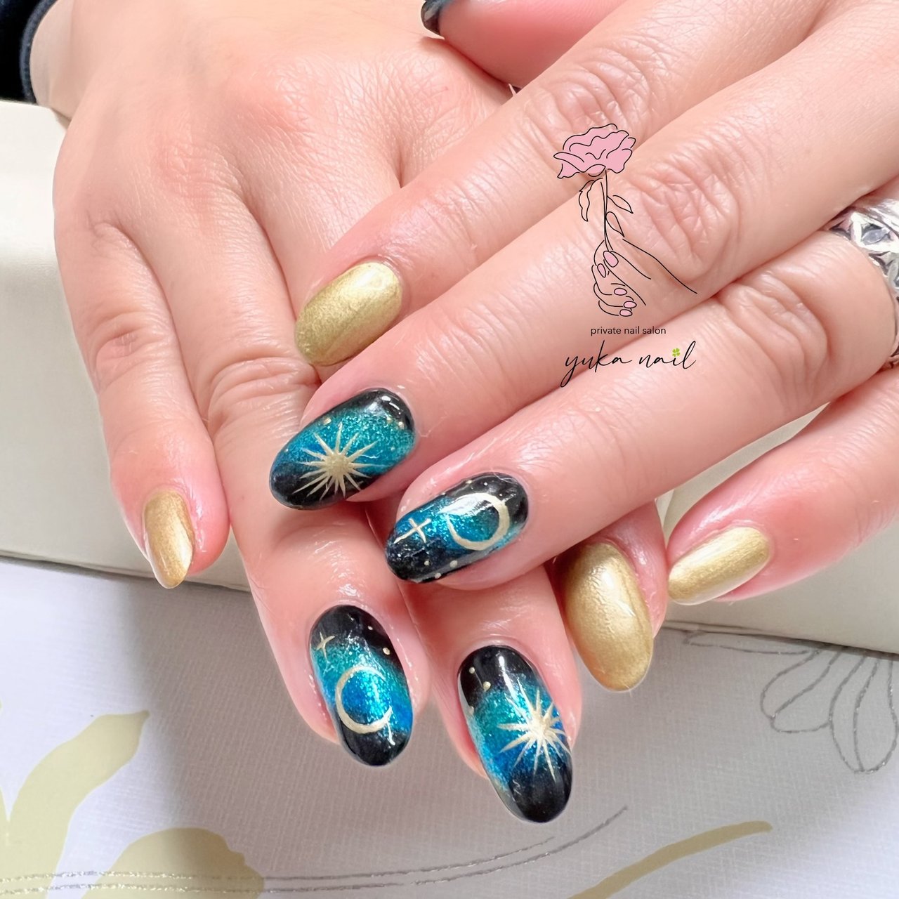 オールシーズン ハンド ターコイズ ブルー ブラック Yuka Nailのネイルデザイン No ネイルブック