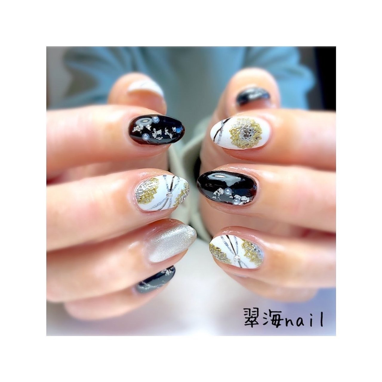 オールシーズン ハンド フラワー パール マグネット 翠海 スカイ Nailのネイルデザイン No ネイルブック