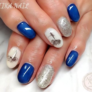 秋 ネイビー シルバーのネイルデザイン ネイルブック