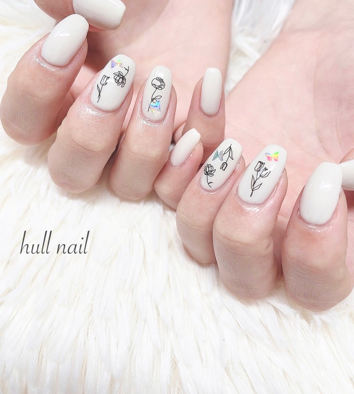 春 ハンド フラワー ホワイト ジェルネイル Hull Nailのネイルデザイン No ネイルブック