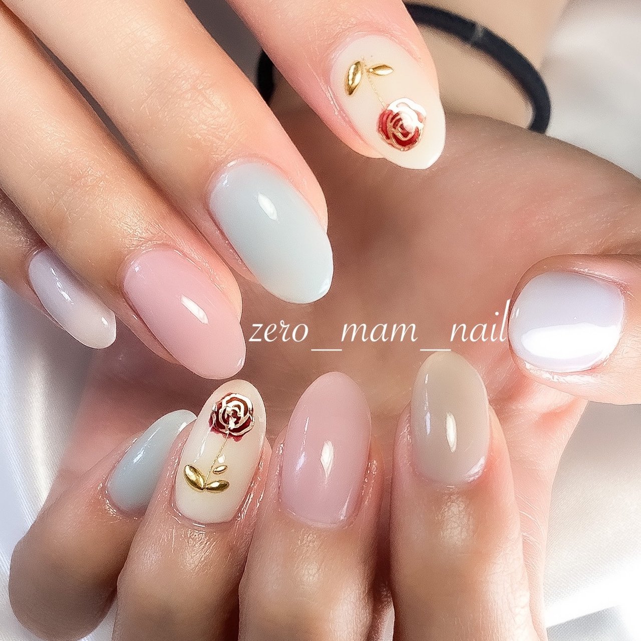 春 ハンド ビジュー ミディアム カラフル Zero Mam Nailのネイルデザイン No ネイルブック