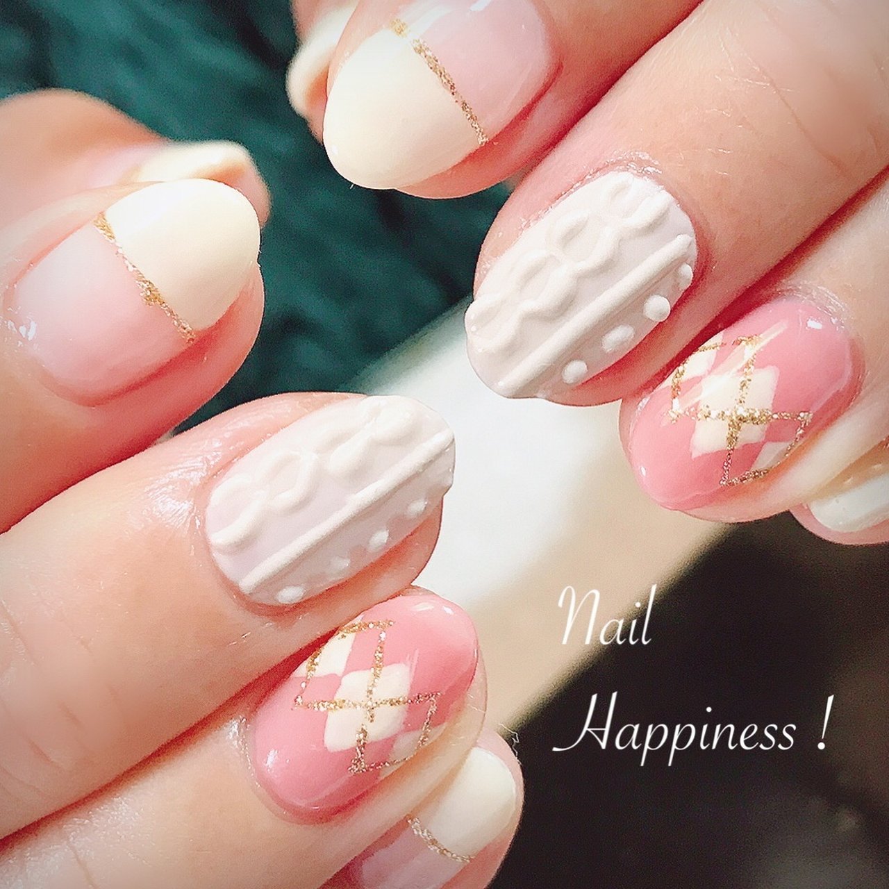 冬 卒業式 フレンチ ニット アーガイル Nail Happiness ネイルハピネス ささきまきのネイルデザイン No ネイルブック