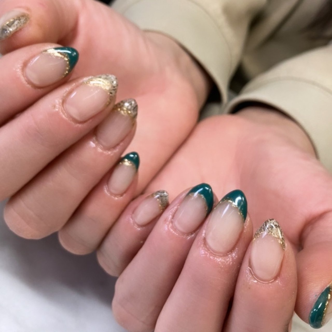 ハンド フレンチ アニマル柄 グリーン ジェルネイル Natsumiのネイルデザイン No ネイルブック