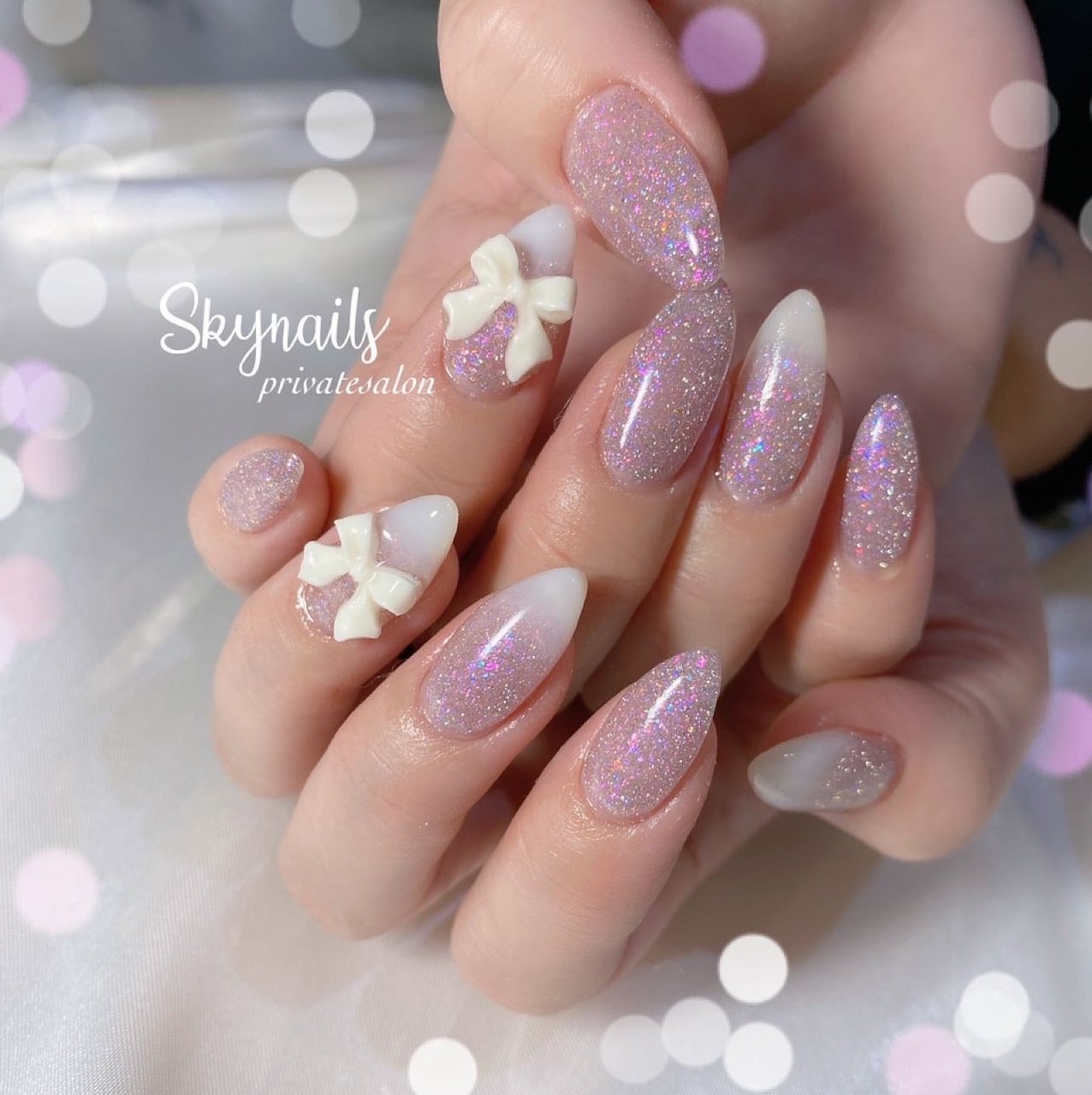 オールシーズン ハンド リボン ロング ホワイト Skynails Kayoのネイルデザイン No ネイルブック