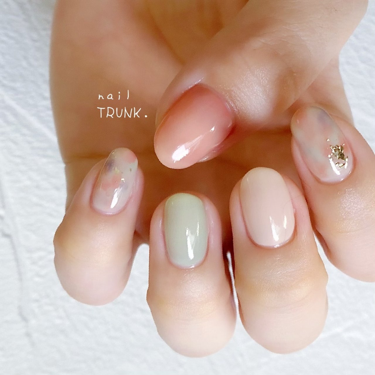 春 ハンド ホイル マーブル オレンジ Nail Trunkのネイルデザイン No ネイルブック