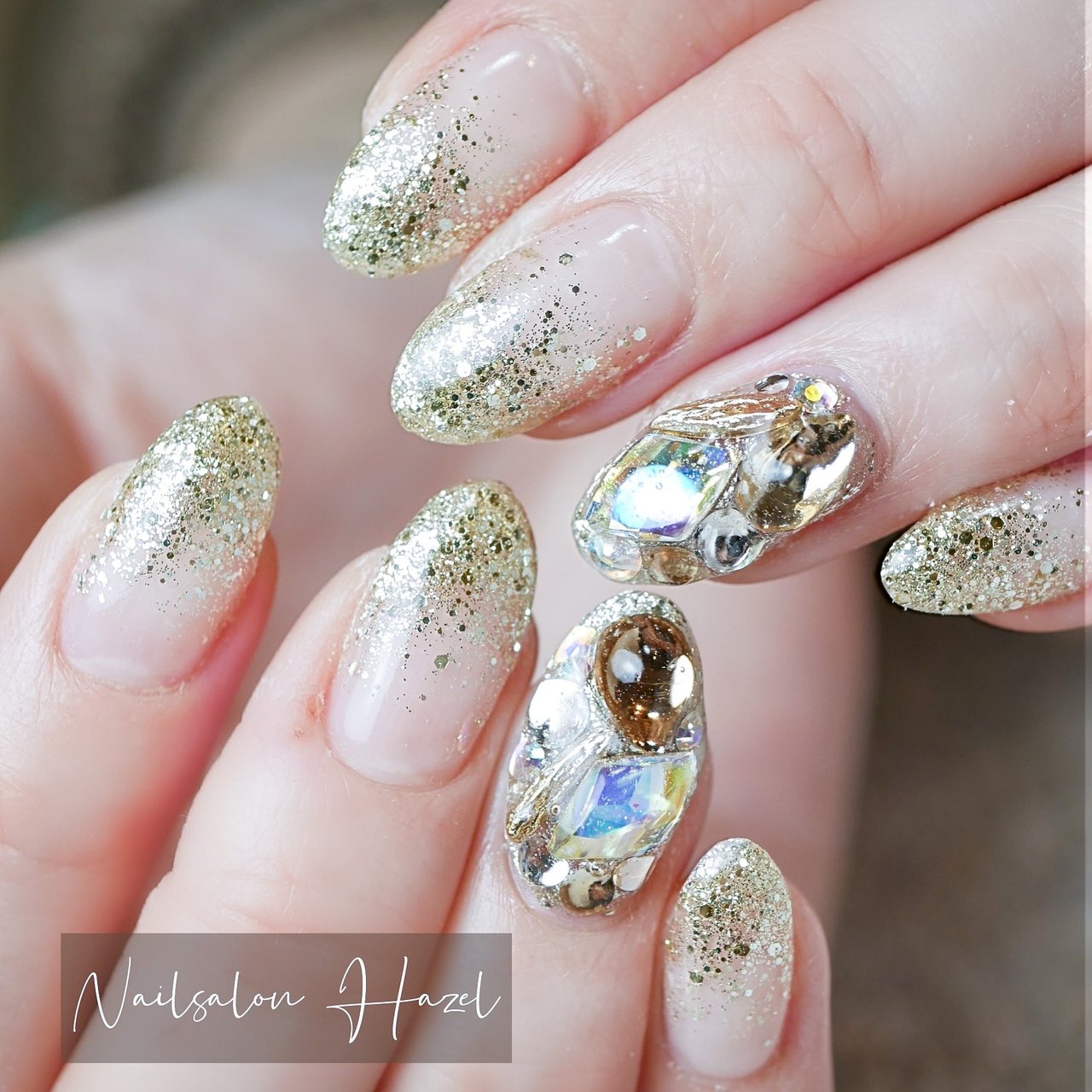 オールシーズン パーティー ハンド グラデーション ビジュー Nailsalon Hazelのネイルデザイン No ネイルブック