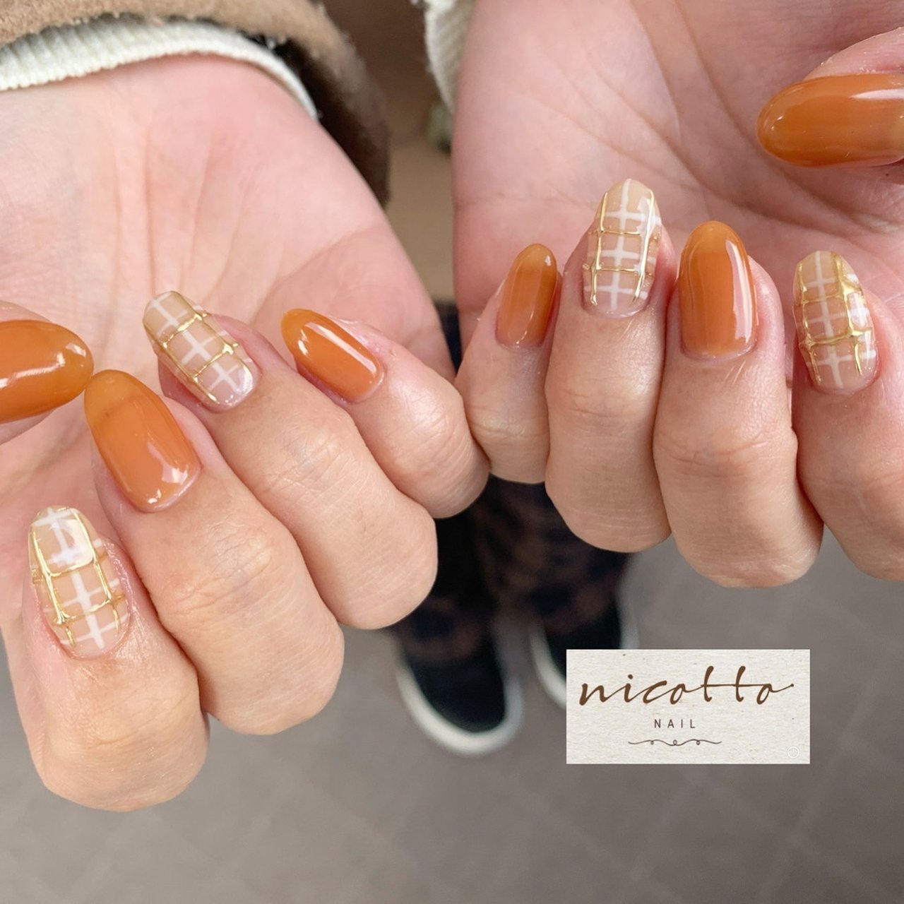 オールシーズン/ハンド/チェック/ミディアム/オレンジ - nicottoの