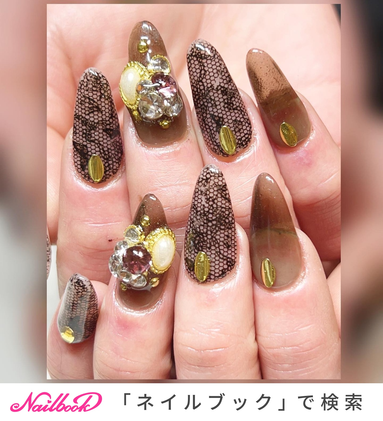 シースルー レース ブラックのネイルデザイン ネイルブック
