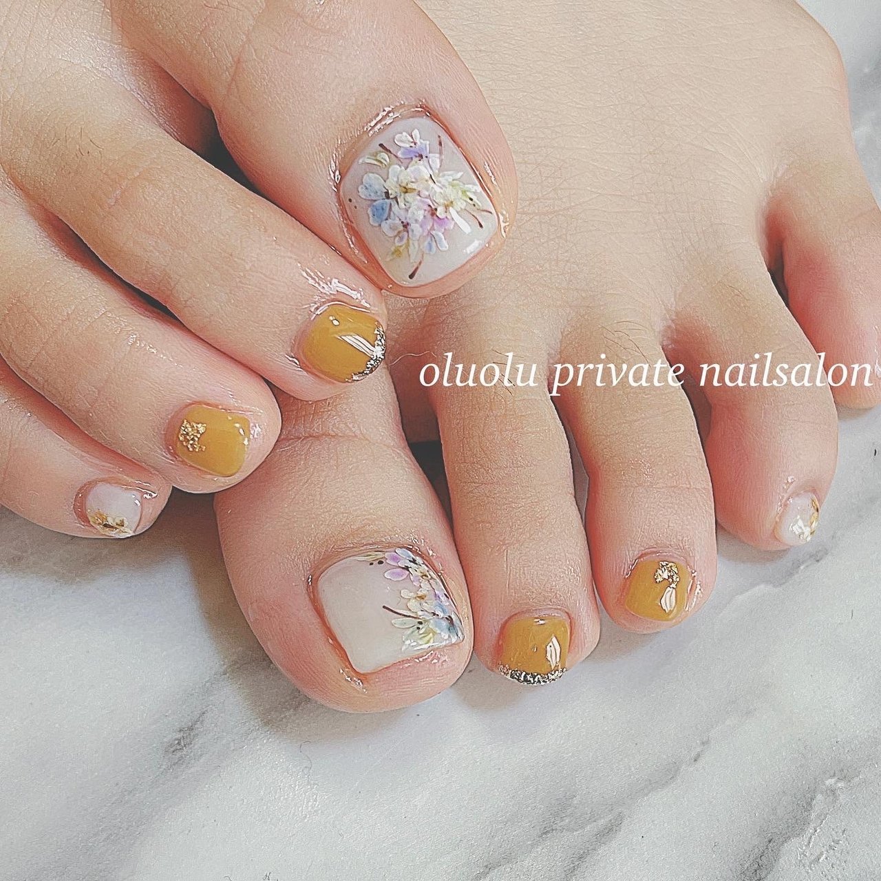 春 フット フラワー 押し花 ホワイト Nail Yuka Oのネイルデザイン No ネイルブック