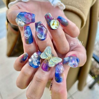 青ネイルデザインのネイルデザイン ネイルブック