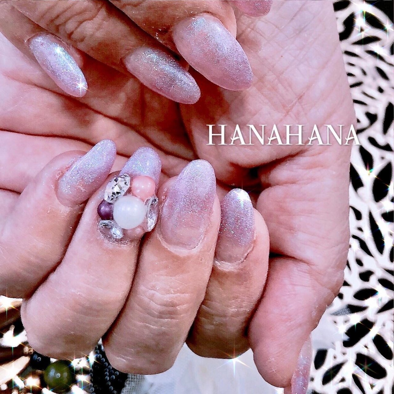 オールシーズン ハンド ビジュー ロング ピンク Hana Hanaのネイルデザイン No ネイルブック