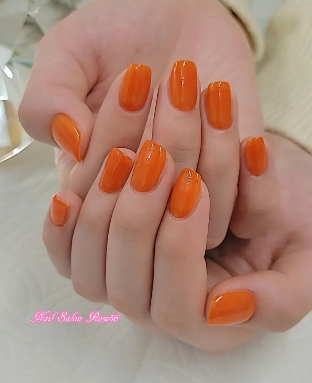 オールシーズン ハンド ワンカラー ショート オレンジ Nail Salon Rose 56のネイルデザイン No ネイルブック