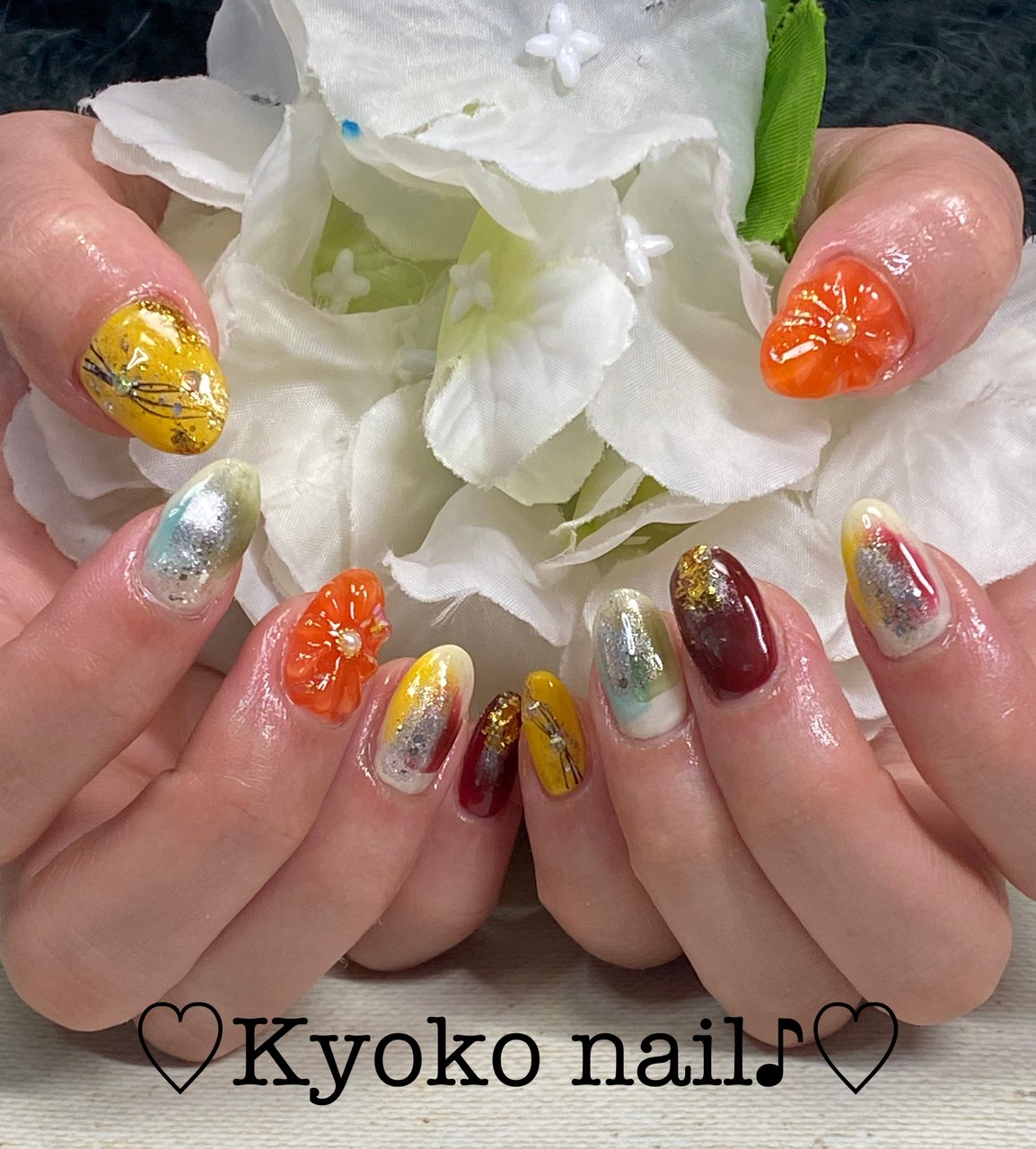 成人式 ハンド フラワー ミディアム ホワイト Kyoko Nailのネイルデザイン No ネイルブック