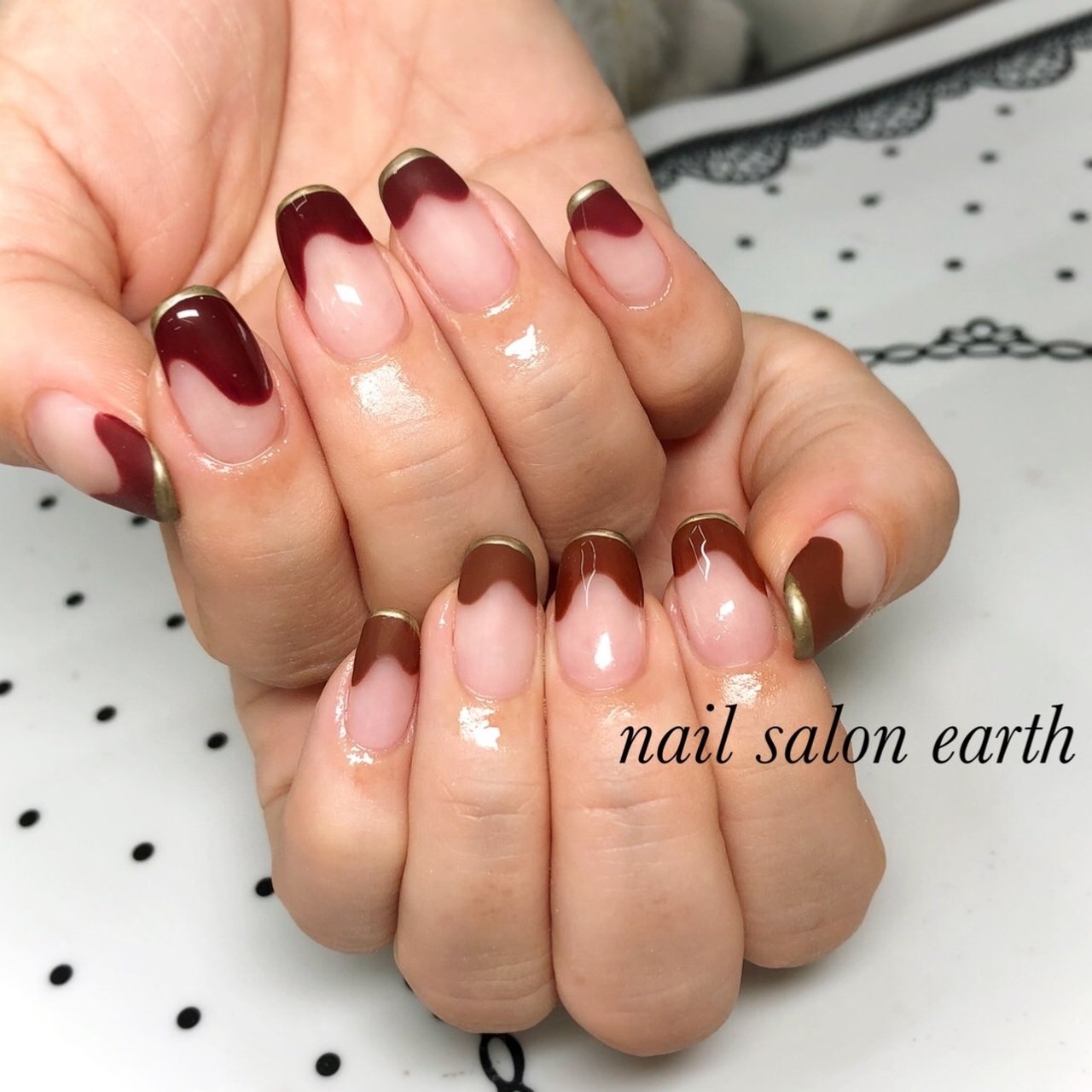 秋 冬 ハンド シンプル 変形フレンチ Nailsalon Earthのネイルデザイン No ネイルブック