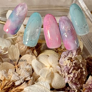 ピンク 水色 ブルーのネイルデザイン ネイルブック