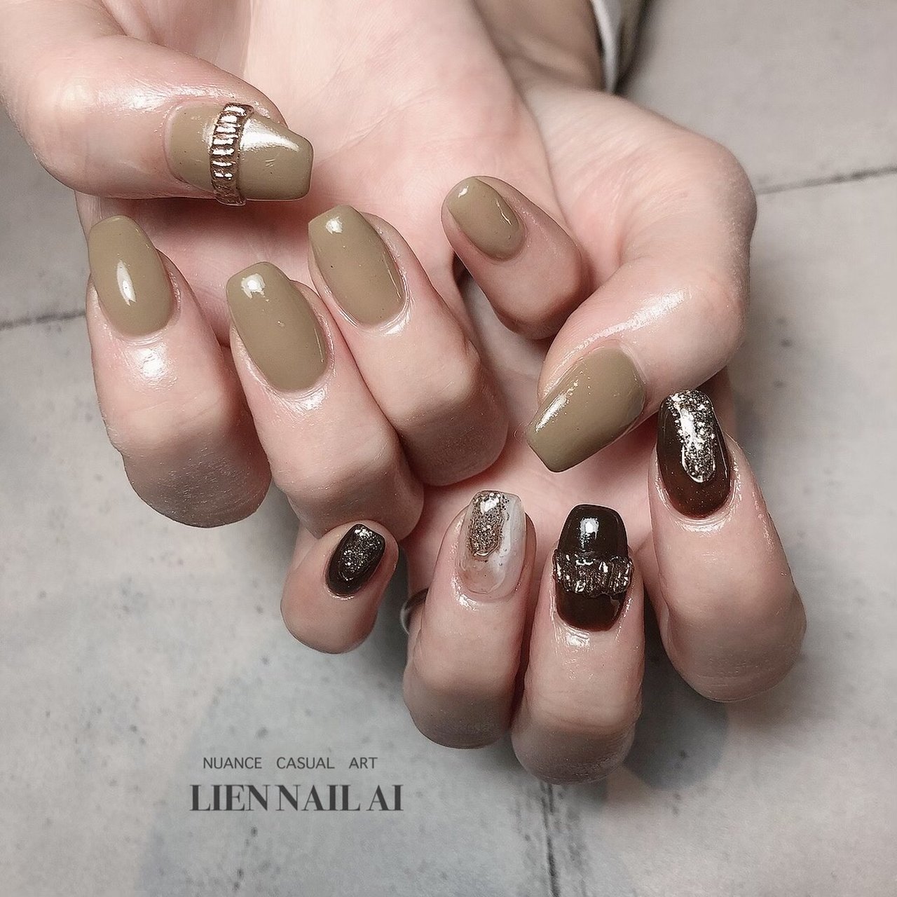 春 ハンド ニュアンス グリーン ブラウン I のネイルデザイン No ネイルブック