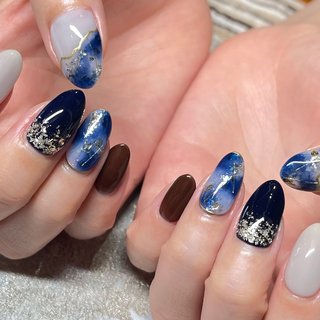 マーブル ネイビーのネイルデザイン ネイルブック