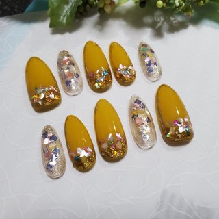 春 イエロー セリアジェルのネイルデザイン ネイルブック