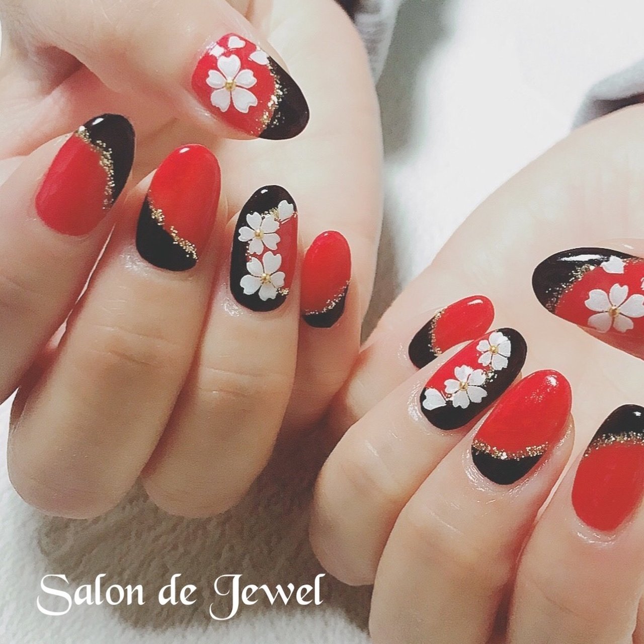 オールシーズン ハンド フラワー 和柄 ミディアム Salondejewelのネイルデザイン No ネイルブック