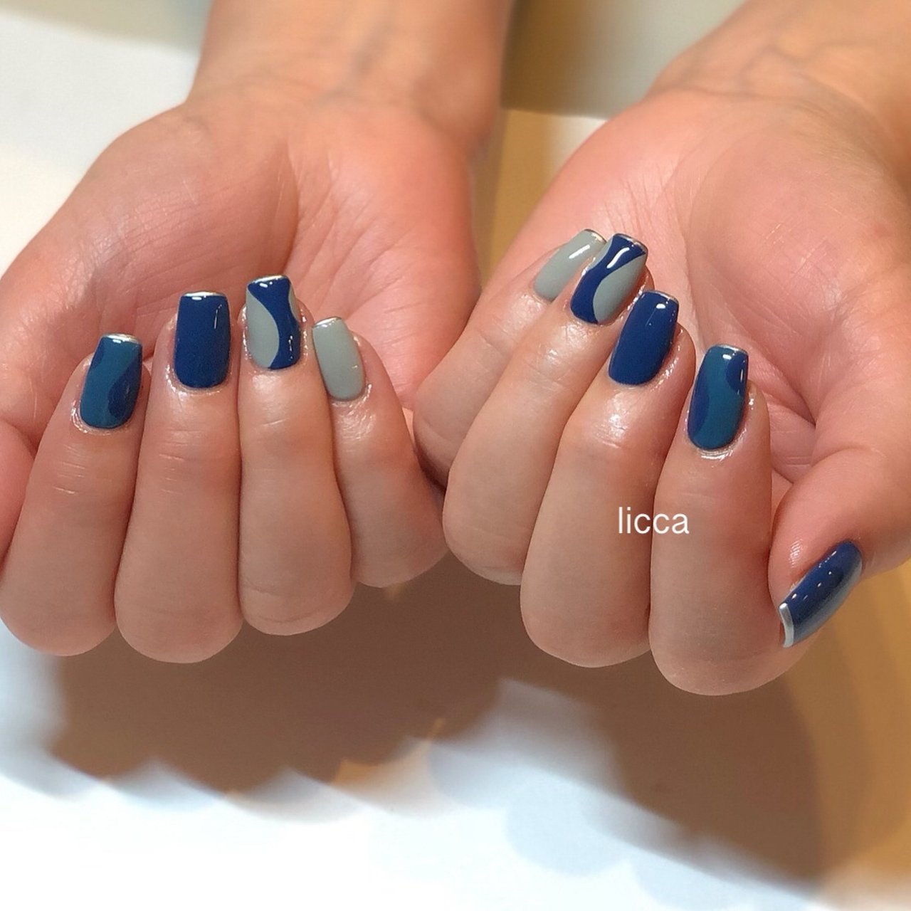 春 オールシーズン ブルー ネイビー グレー Liccanailのネイルデザイン No ネイルブック
