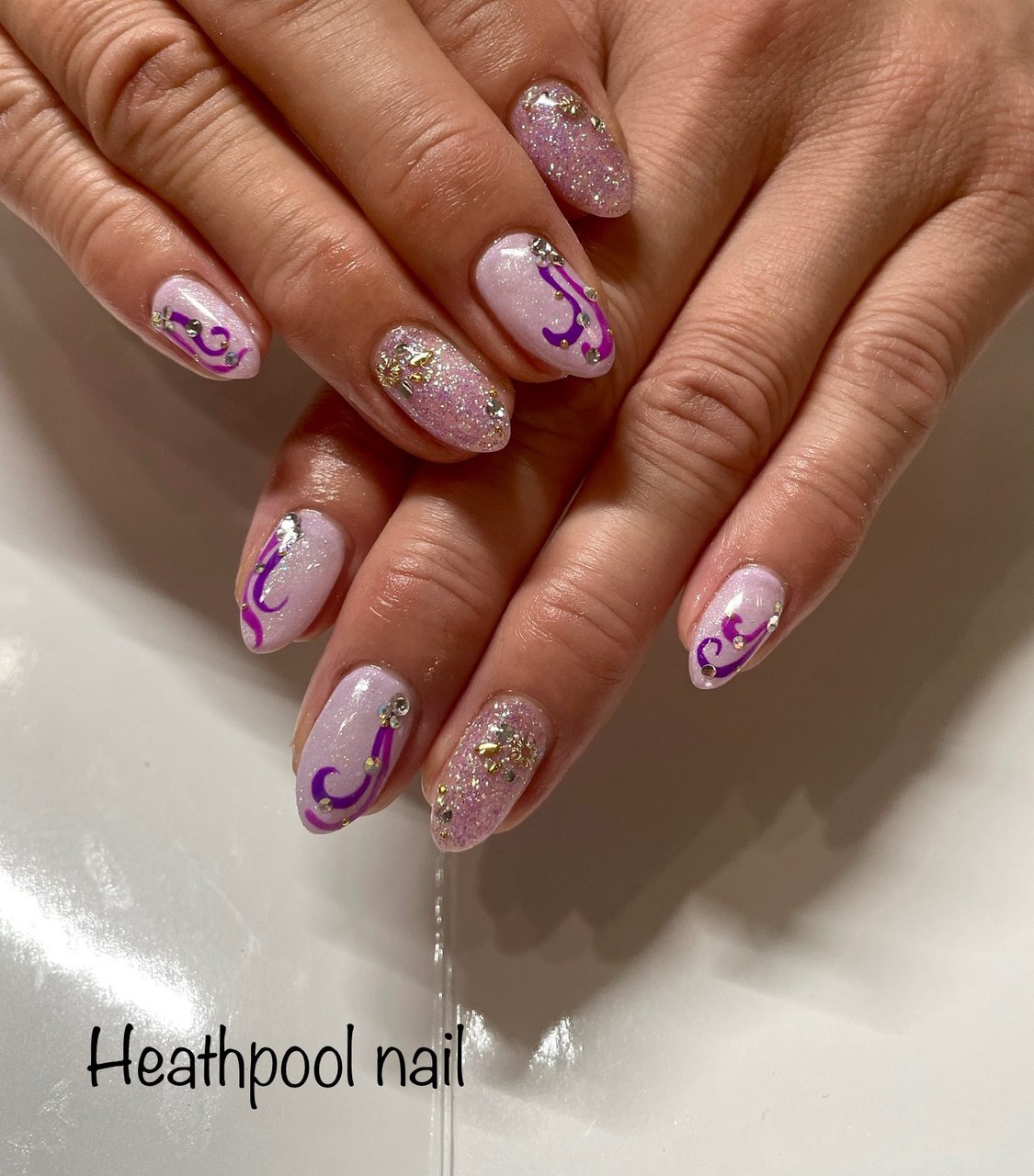 ハンド ラメ フラワー ピンク パープル Heathpoolnailのネイルデザイン No ネイルブック