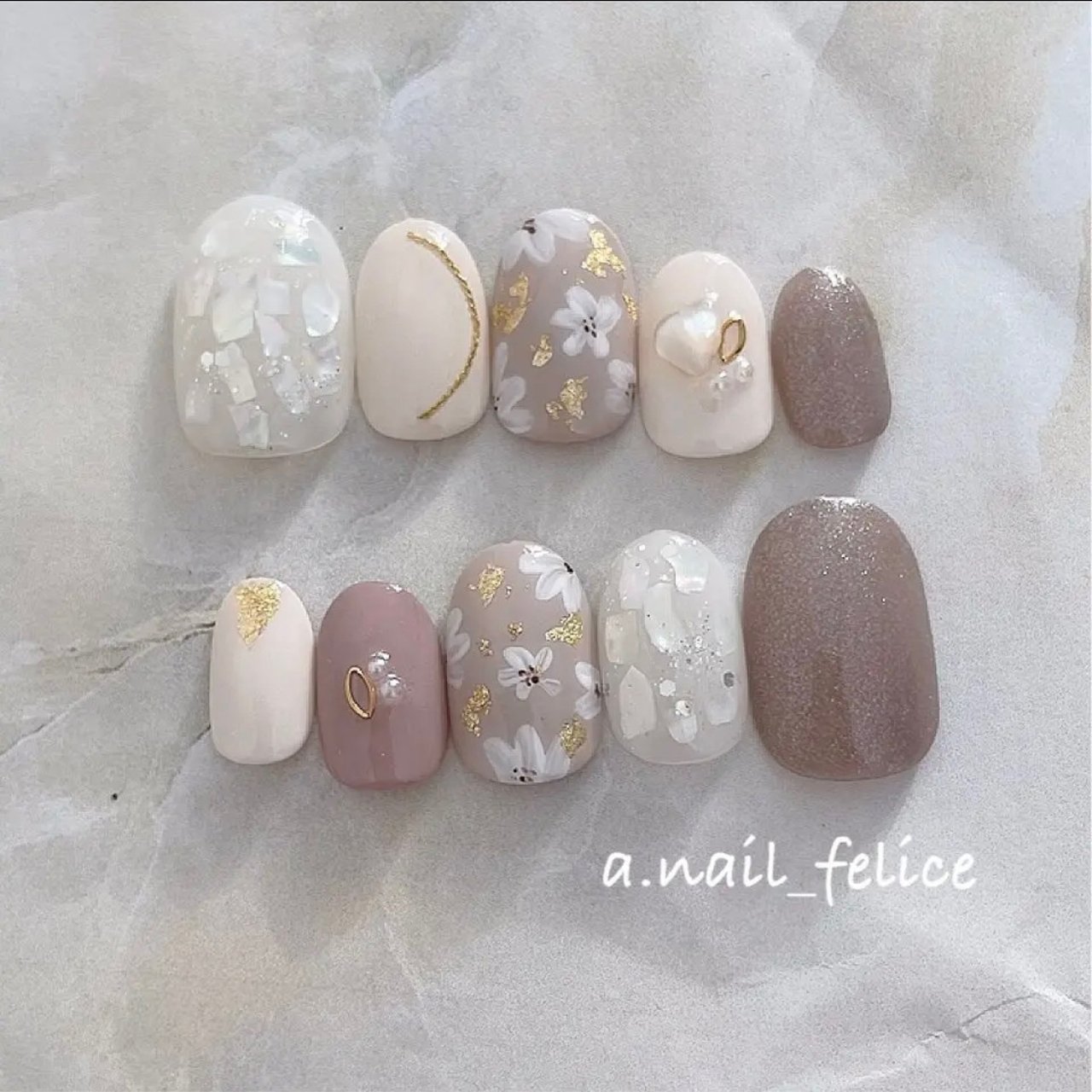 オールシーズン ハンド ボタニカル ミディアム ジェルネイル Nail Feliceのネイルデザイン No ネイルブック
