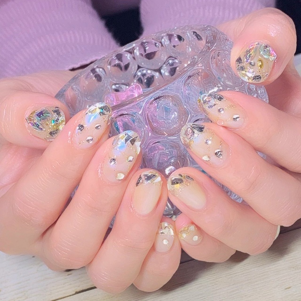 オールシーズン ブライダル ハンド フレンチ ホログラム 彩爪花のネイルデザイン No ネイルブック