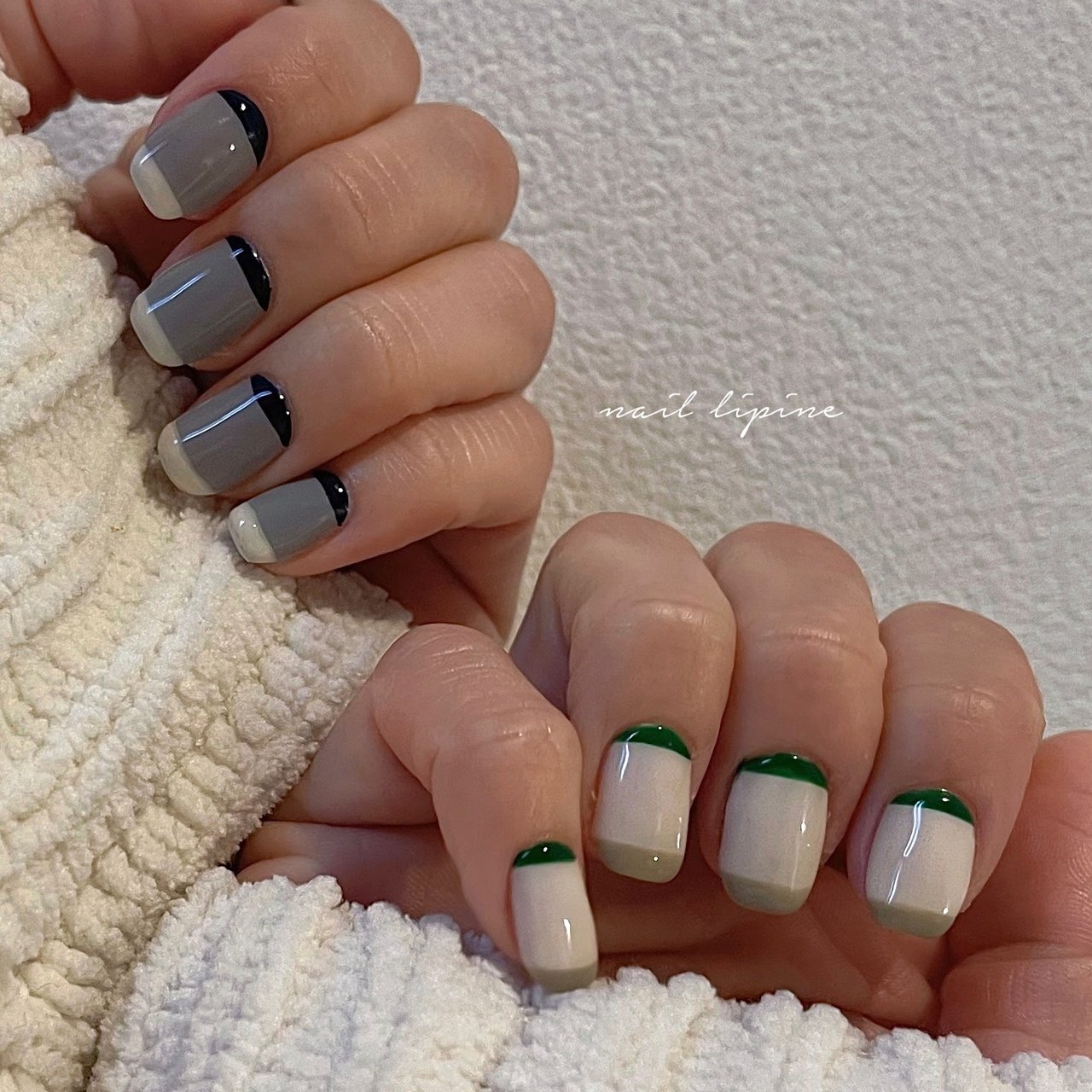 リピネイル　フレンチネイル ハンド/フレンチ/変形フレンチ/ショート/ホワイト - Nail