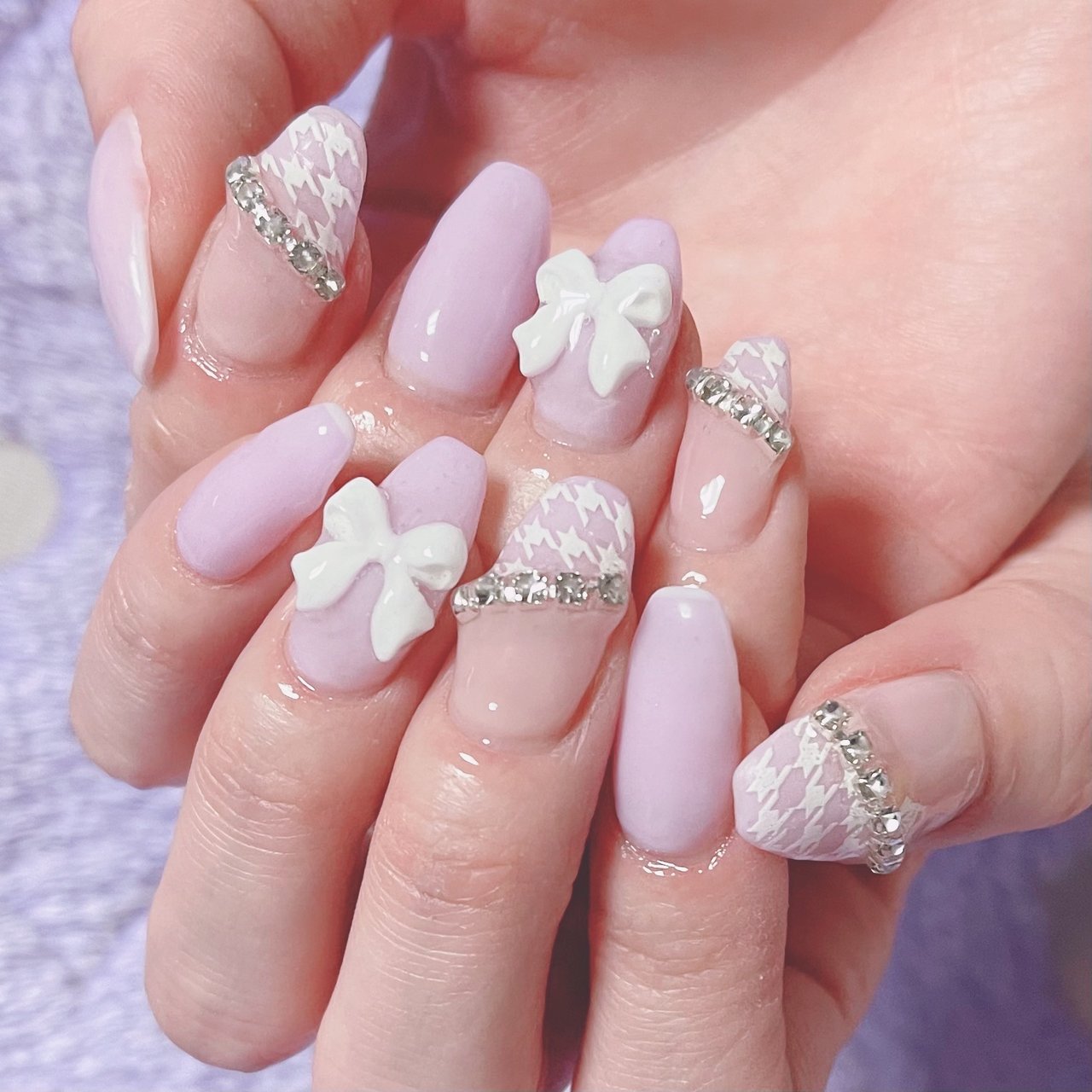 【No.021】♡ネイルチップ♡千鳥柄♡ピンクネイル♡リボンネイル♡ニットネイル b0c771cbd9168da49ce6b23f3c181f