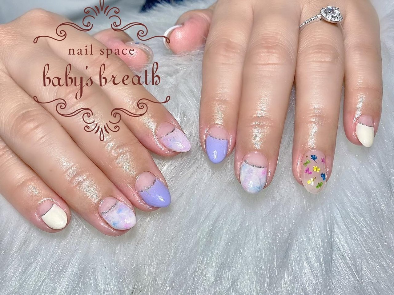 春 夏 オールシーズン ブライダル ハンド Nail Space Baby S Breathのネイルデザイン No ネイルブック