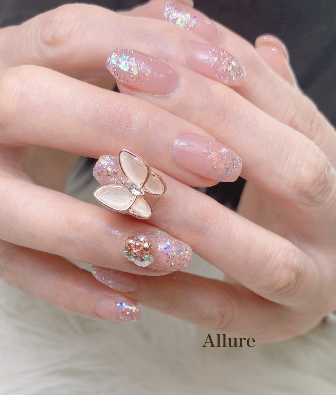 ハンド/ビジュー/ラメ/ピンク/ジェルネイル - Allure