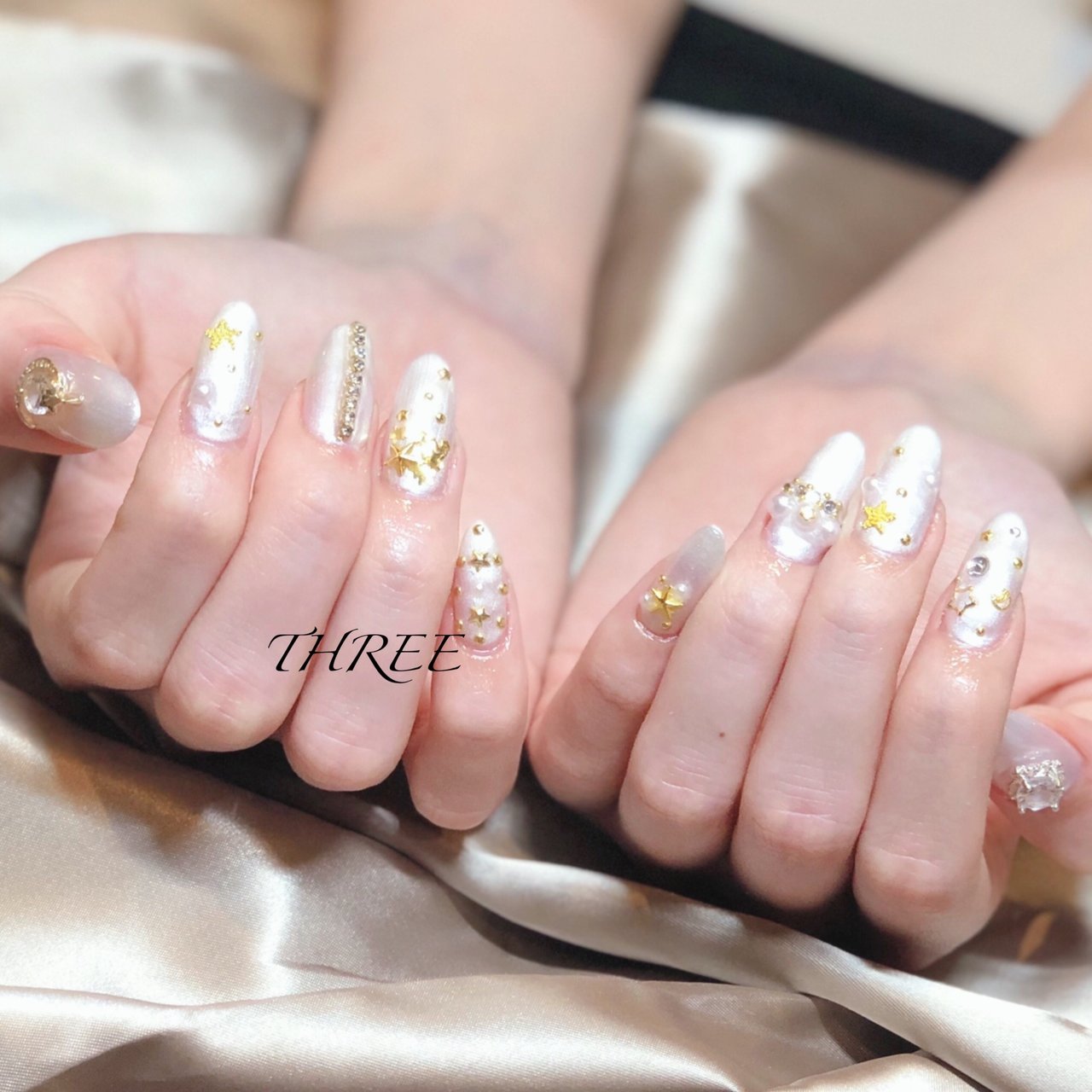 オールシーズン ハンド パール 星 チェーン Lounge Nailsalon3 Threeのネイルデザイン No ネイルブック