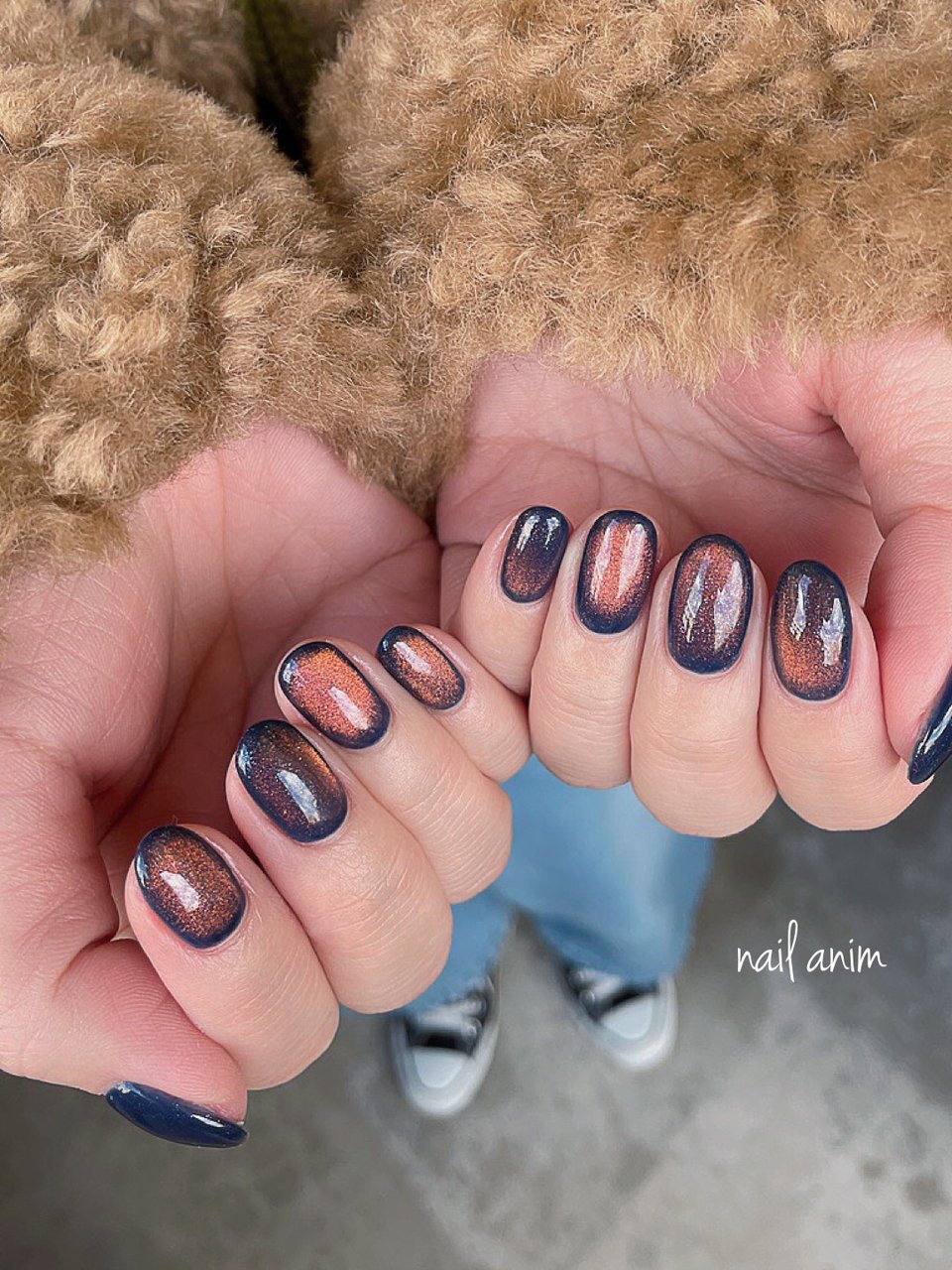 冬/ハンド/マグネット/ショート/オレンジ - nail animのネイルデザイン