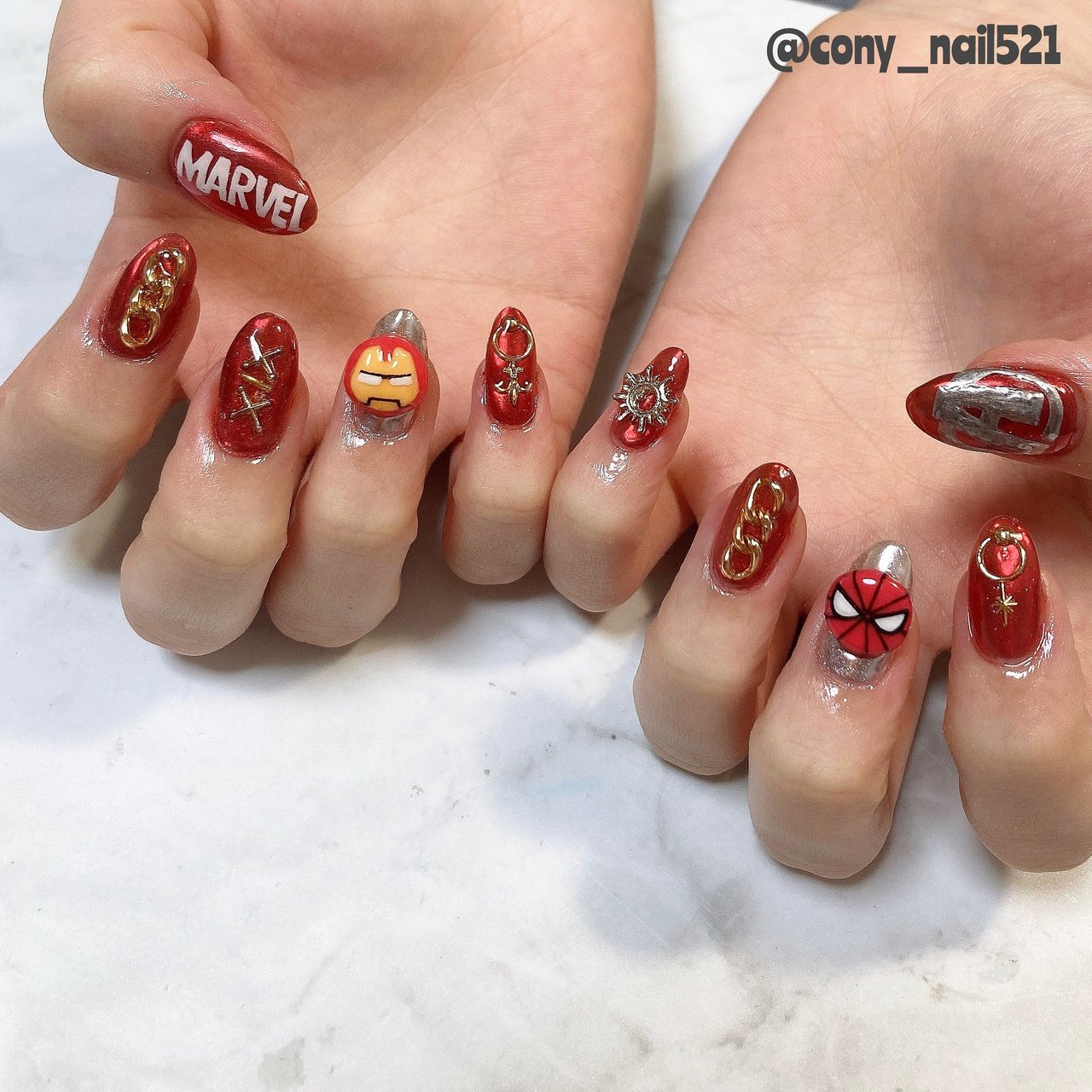 痛ネイル/キャラクター/3D/ミラー/レッド - CONY NAILのネイルデザイン
