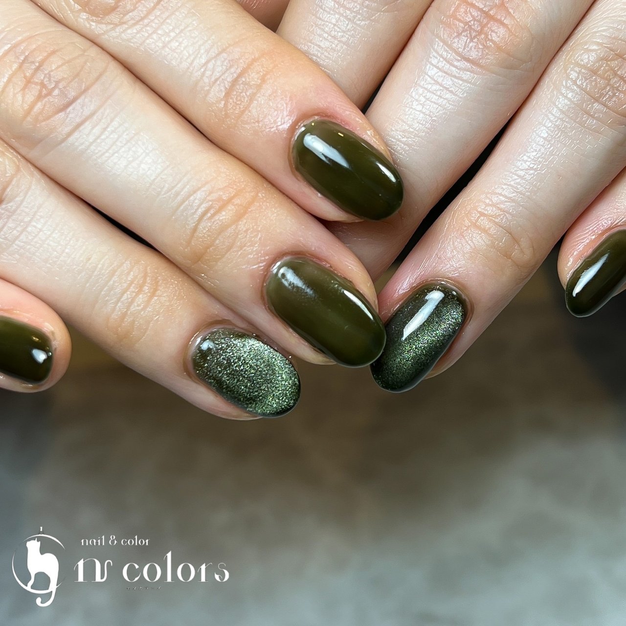 ［45］ネイルチップ マグネットネイル グリーン 秋 冬 シンプル 大人ネイル 秋/冬/オールシーズン/ハンド/シンプル - 仙台 n colors（エヌカラーズ