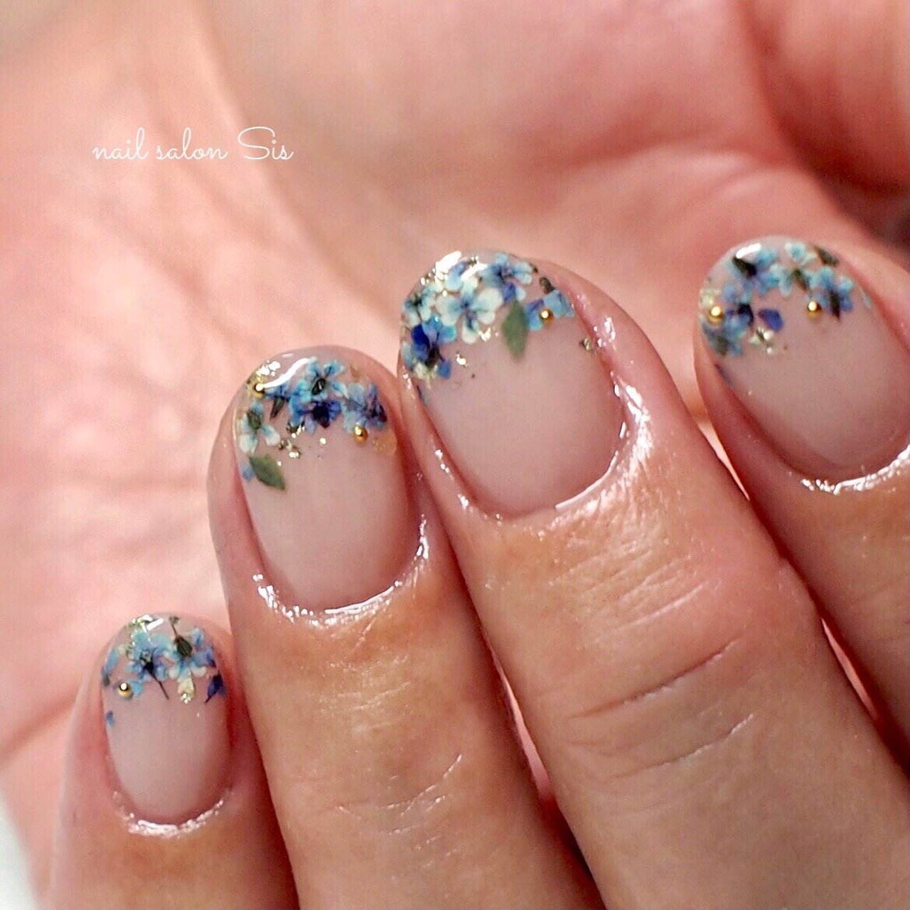 夏 ハンド フレンチ フラワー 押し花 ネイルサロン シスのネイルデザイン No ネイルブック