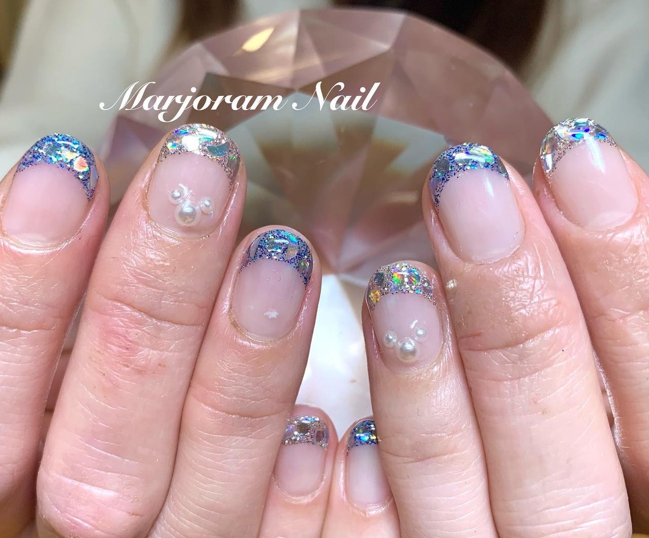 オールシーズン ハンド フレンチ ホログラム ブルー Marjoramnailのネイルデザイン No ネイルブック