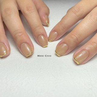 ハンド/フレンチ/フラワー/ベージュ/ゴールド - mani_chicのネイル