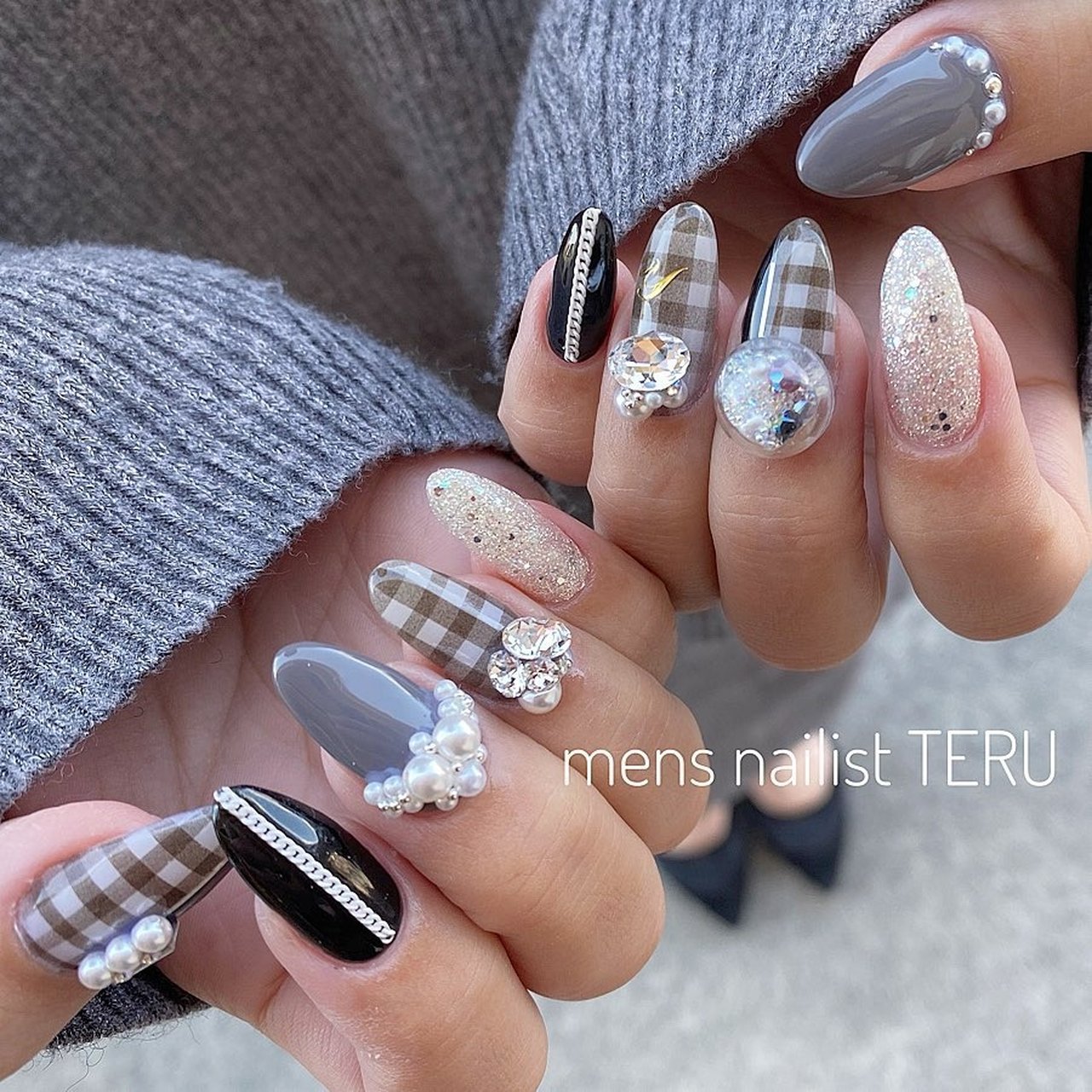 春/夏/ハンド/チェック/ミディアム - 大阪北堀江Nail Salon ETERNALの