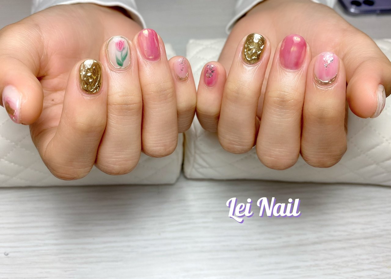 春 フラワー ニュアンス ミラー ピンク Lei Nail 神奈川県鎌倉市 のネイルデザイン No ネイルブック