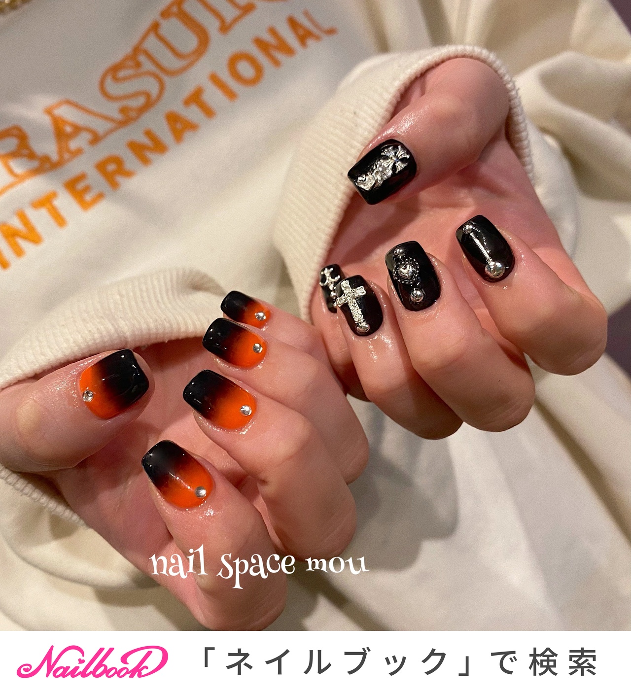 おすすめ順｜オレンジ/#黒グラデネイルのネイルデザイン｜ネイルブック