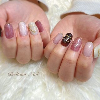 バレンタイン ピンク ブラウンのネイルデザイン ネイルブック