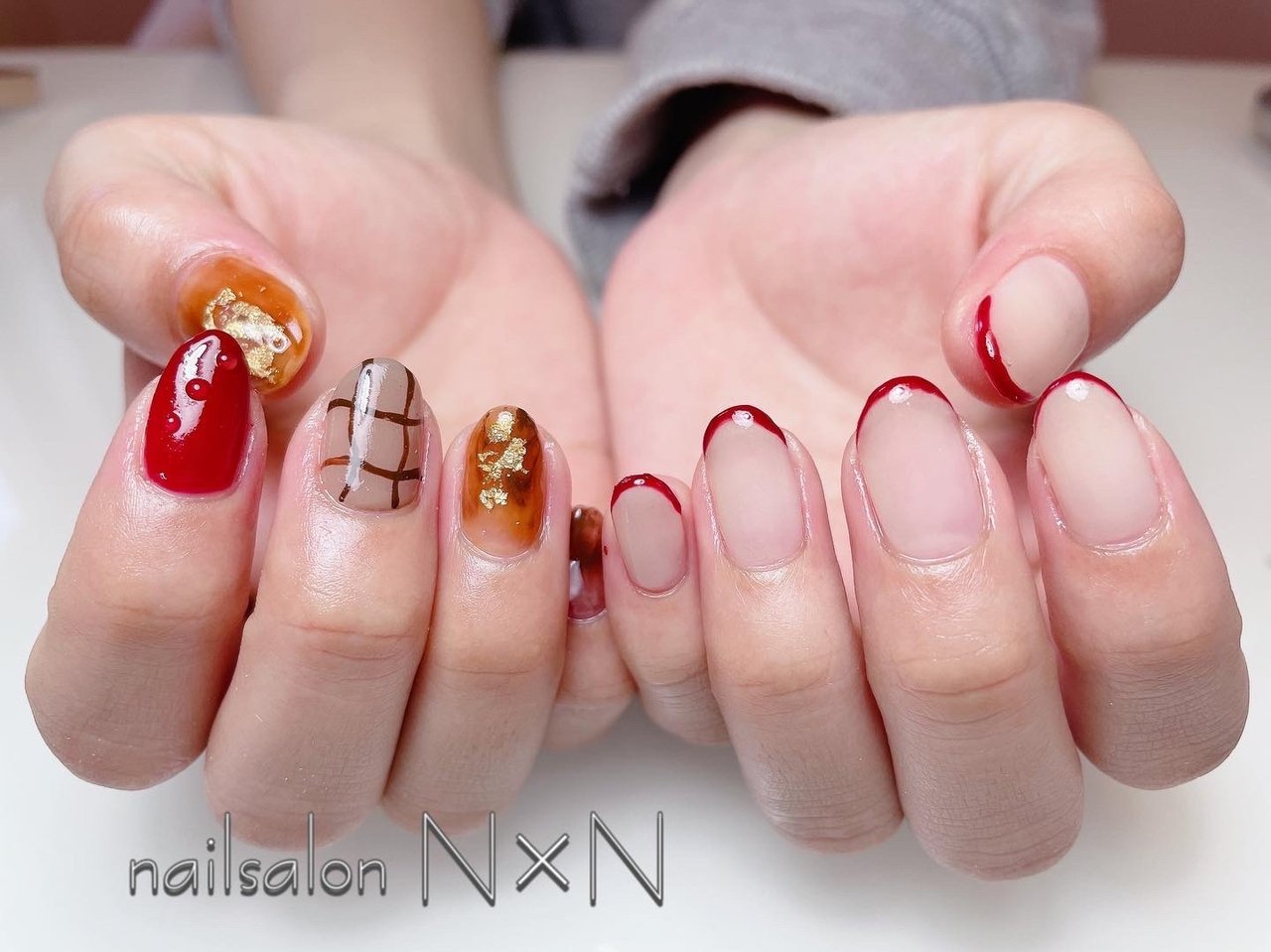 オールシーズン ハンド フレンチ チェック 水滴 Nail Salon N N Naoのネイルデザイン No ネイルブック