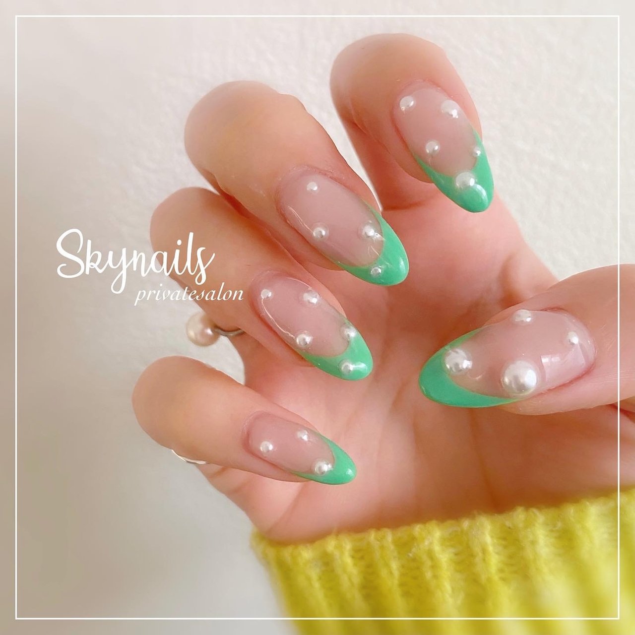 オールシーズン/ハンド/シンプル/フレンチ/パール - skynails_kayoの 