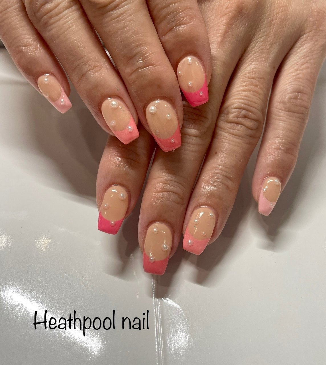 ハンド フレンチ パール ベージュ ピンク Heathpoolnailのネイルデザイン No ネイルブック