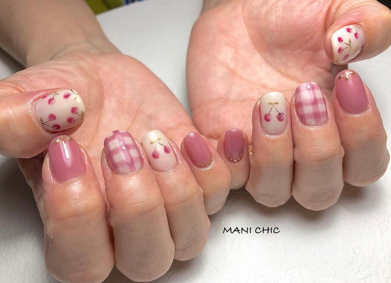 春 チェック フルーツ Mani Chicのネイルデザイン No ネイルブック